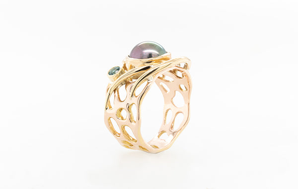 Pearl Coral & Blue Tourmaline Ring