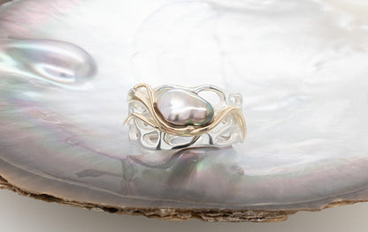 Coral Keshi Pearl Ring