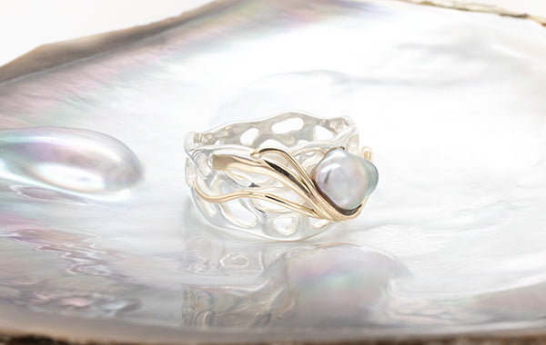 Coral Keshi Pearl Ring