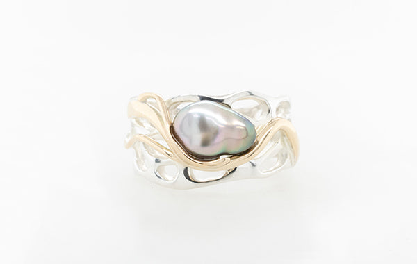 Coral Keshi Pearl Ring