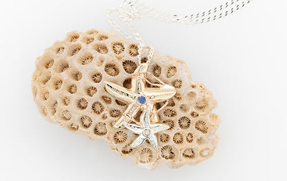 Starfish 3-Tone Sapphire Champagne Diamond Pendant