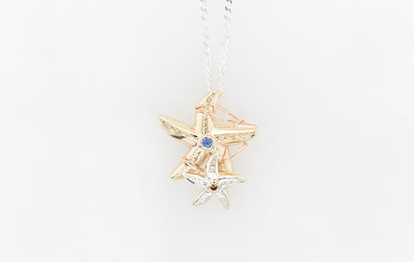 Starfish 3-Tone Sapphire Champagne Diamond Pendant