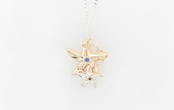 Starfish 3-Tone Sapphire Champagne Diamond Pendant
