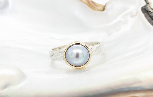 Pearl Embossed Bezel Ring