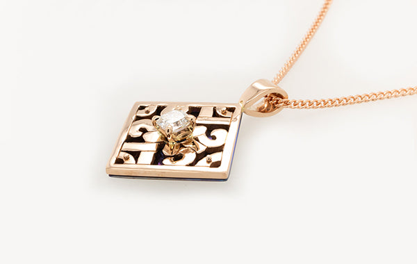 Filigree Overlay Titanium & Gold Diamond Pendant