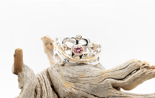 Coral Diamond Pink Tourmaline Ring