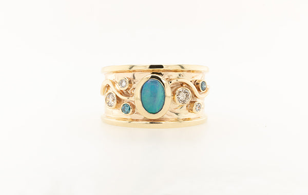 Island Embossed Opal Diamond Ring