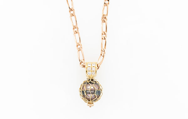 French Knitted Pearl and Diamond Bale Pendant