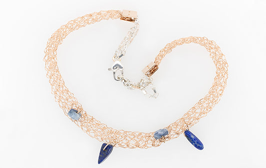 French Knitted Choker Necklace with Lapis Lazuli