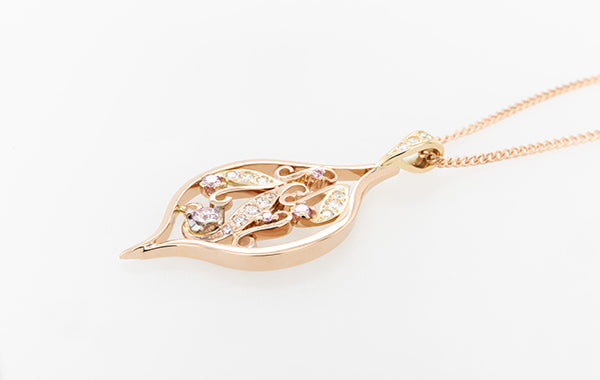Pink Diamond Ornate Leaf Pendant