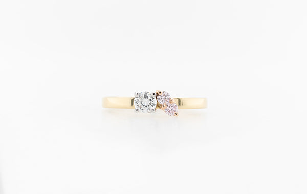 Engagement Ring Small Cluster White and Pink Diamonds