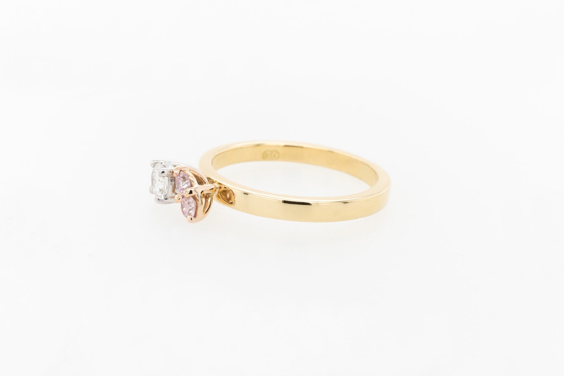 Engagement Ring Small Cluster White and Pink Diamonds