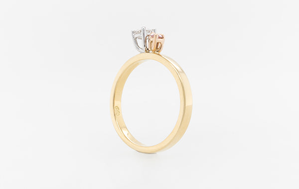Engagement Ring Small Cluster White and Pink Diamonds