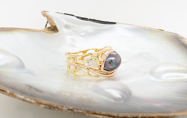 Pearl Pear Diamond Coral Ring