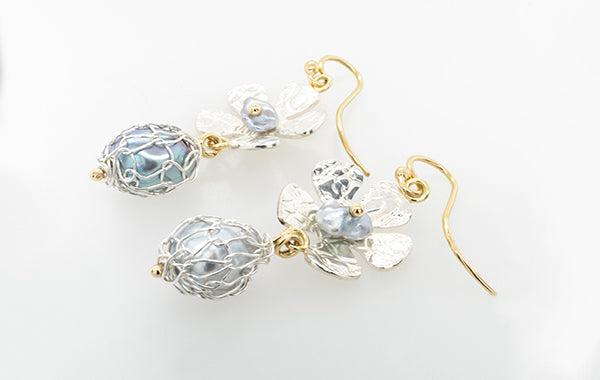 French Knitted Geraldton Wax Pearl Earrings