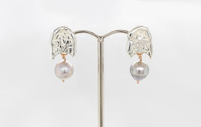 Embossed Pearl Waterfall Earrings 