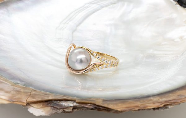 Pearl & Diamond Split Shank Ring 