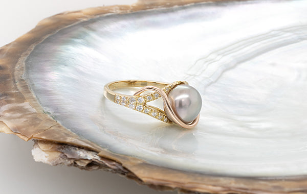 Pearl & Diamond Split Shank Ring 