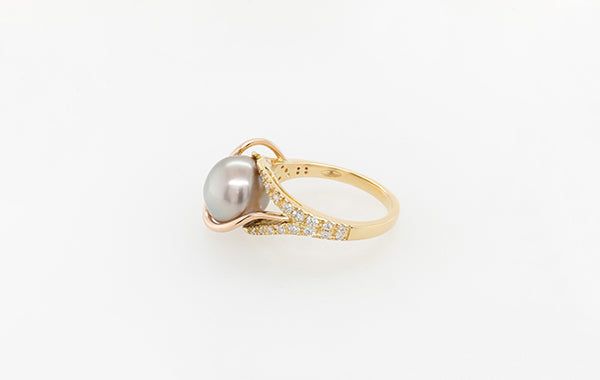 Pearl & Diamond Split Shank Ring 