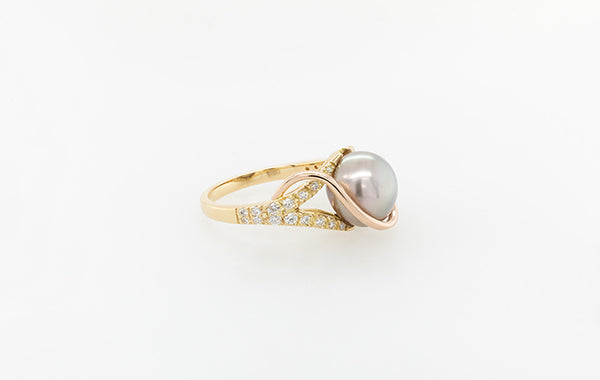 Pearl & Diamond Split Shank Ring 