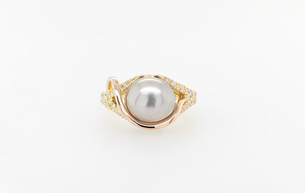 Pearl & Diamond Split Shank Ring 