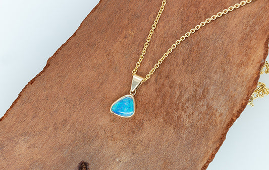 Opal Plain Blue and Gold Pendant