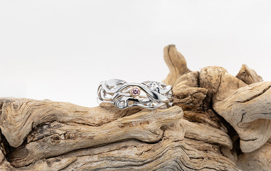 Vine Ring with Pink and White Diamonds