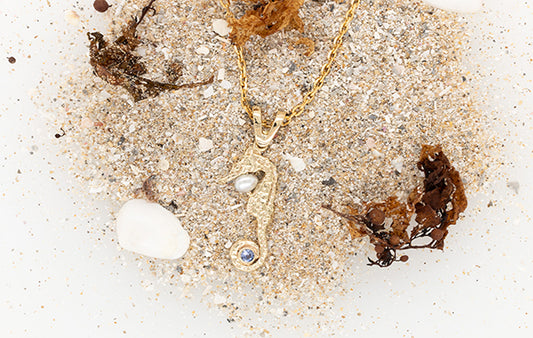 Seahorse Pearl and Sapphire Pendant