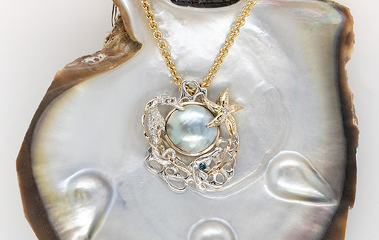 Sea Creatures, Blue, Champagne, White Diamond and Mabe Pendant  