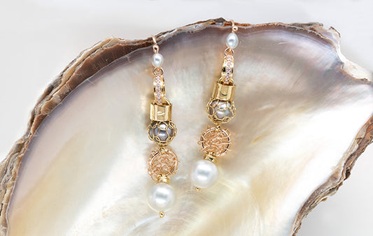 French Knitted Embossed South Sea Pearl Earrings