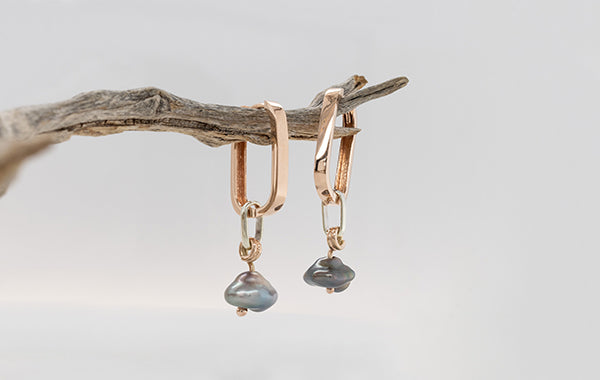 Pearl Keshi Rectangle Huggy Earrings
