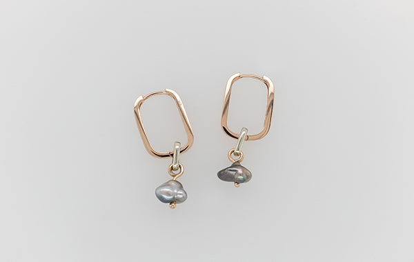 Pearl Keshi Rectangle Huggy Earrings