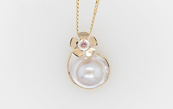 Geraldton Wax Mabe Pearl & Pink Sapphire pendant