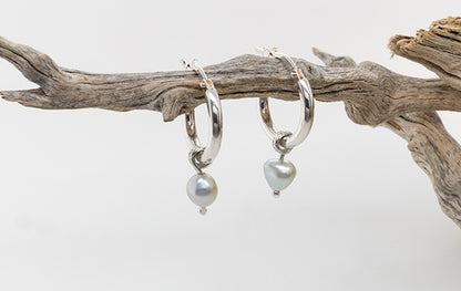 Keshi and Silver Hoop Earrings