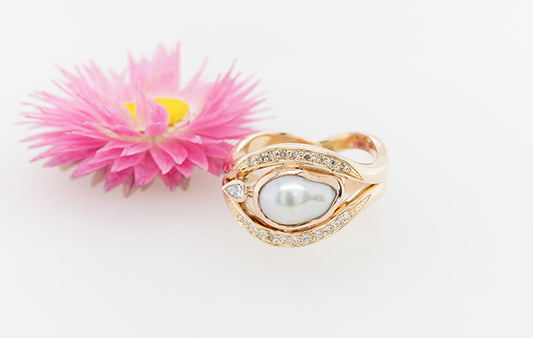 Akoya Pearl & Diamond Two Tone Ring