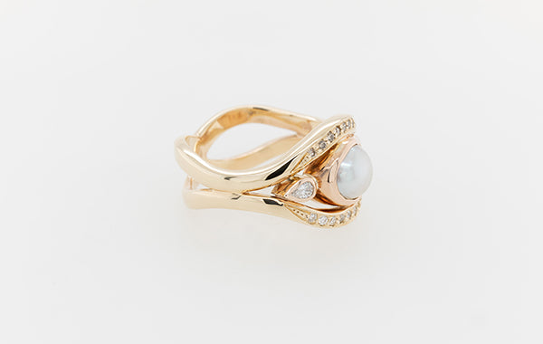 Akoya Pearl & Diamond Two Tone Ring