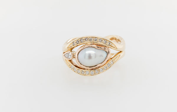 Akoya Pearl & Diamond Two Tone Ring