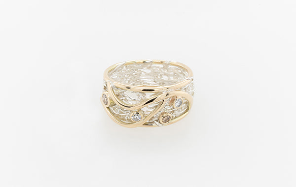 French Knitted Two Tone Diamond Ring