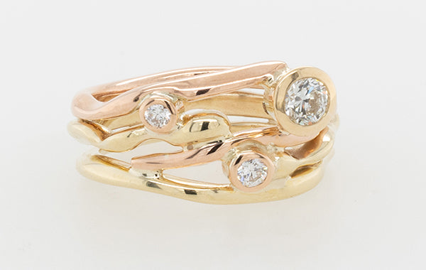 Seaweed 9ct Yellow and Rose with 3 x Diamond Ring 