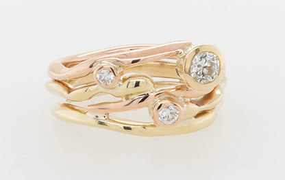 Seaweed 9ct Yellow and Rose with 3 x Diamond Ring 
