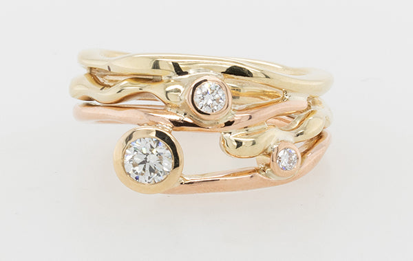 Seaweed 9ct Yellow and Rose with 3 x Diamond Ring 