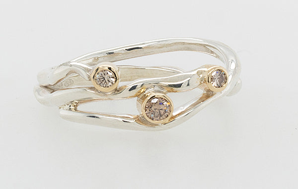 Seaweed SS 9ct Yellow with 3 x Diamond Ring 