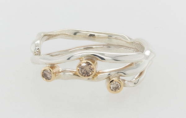 Seaweed SS 9ct Yellow with 3 x Diamond Ring 