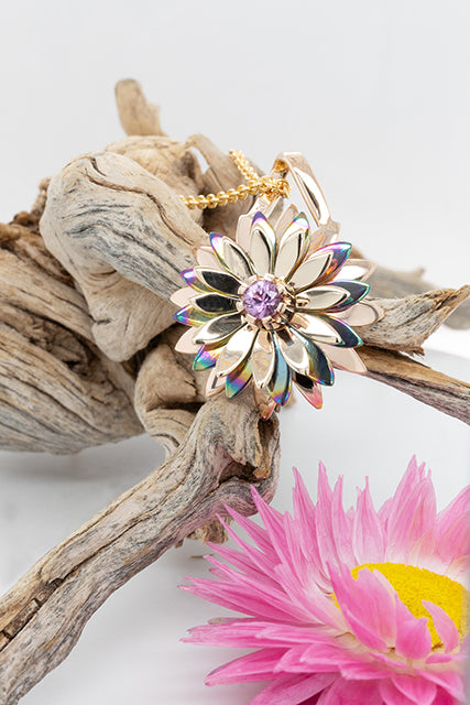 Everlasting Flower Pendant with Titanium & Pink Sapphire