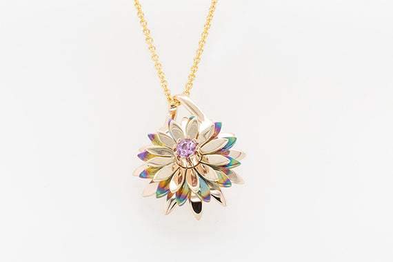 Everlasting Flower Pendant with Titanium & Pink Sapphire