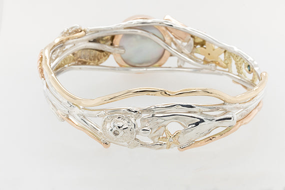 Undersea Opal, Pearl & Diamond Three Tone Bangle