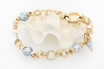 Pearl & Keshi Belcher Two Tone Bracelet 