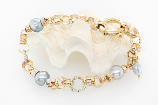 Pearl & Keshi Belcher Two Tone Bracelet 