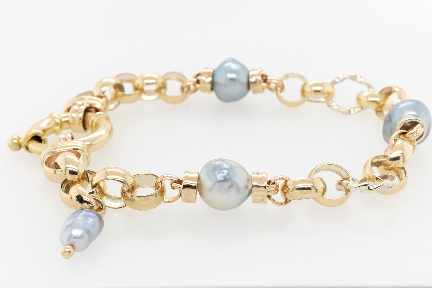 Pearl & Keshi Belcher Two Tone Bracelet 