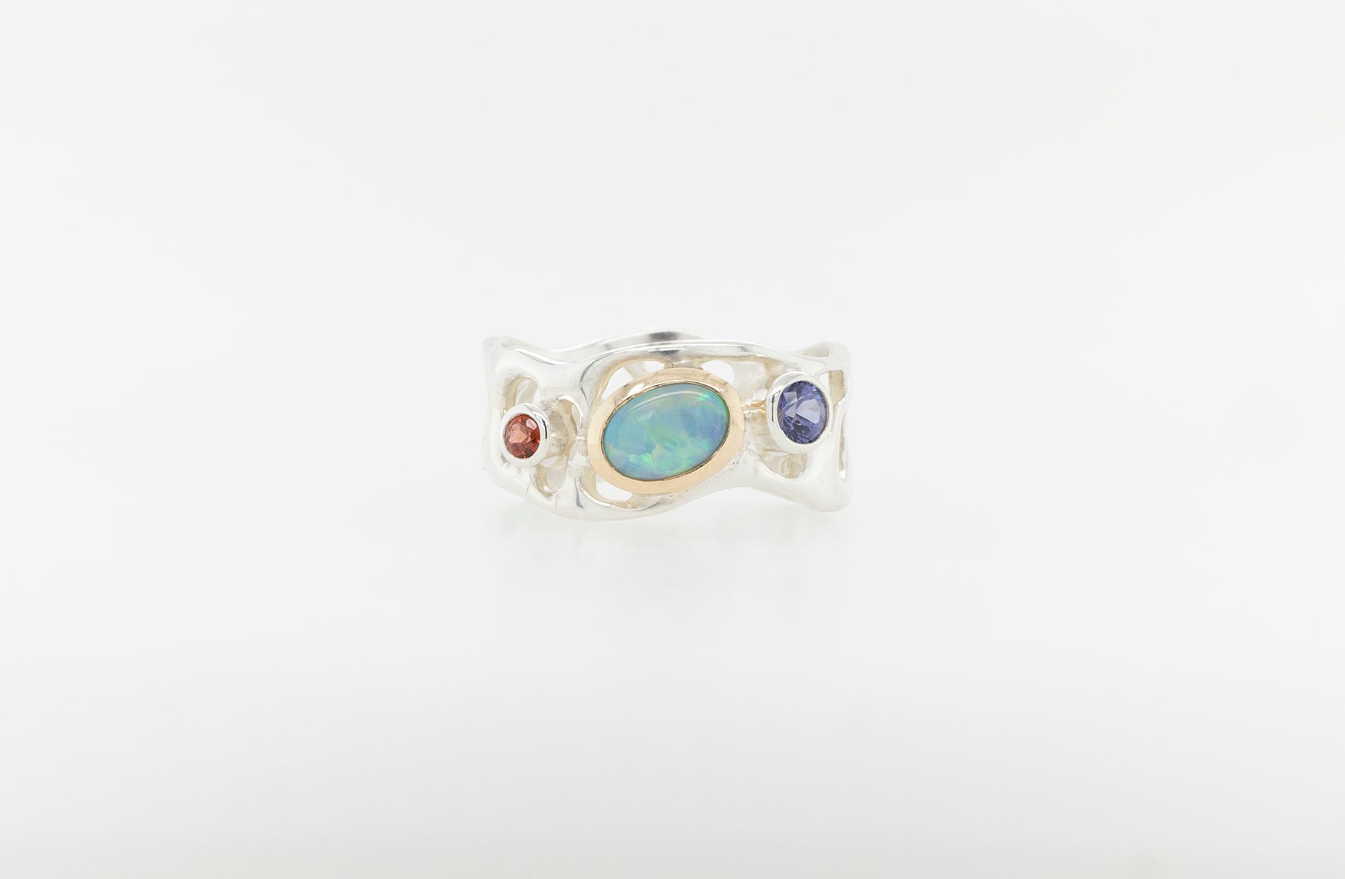 Opal, Purple Sapphire and Garnet Ring